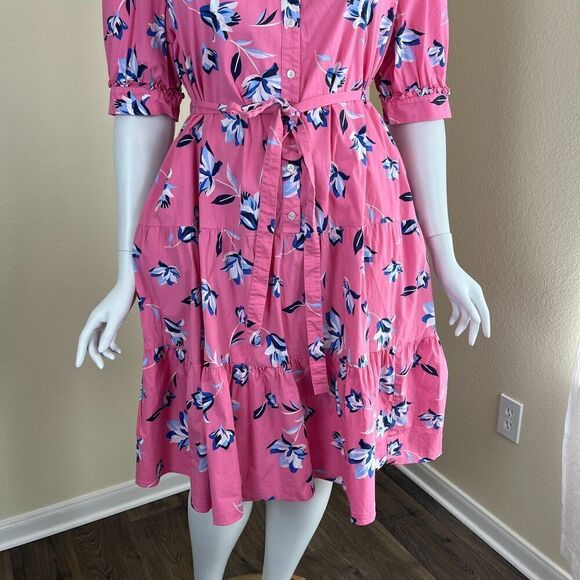 Draper James Women's Size 2X Pink Floral Button Front Tiered Midi Dress Preppy - Picture 7 of 14